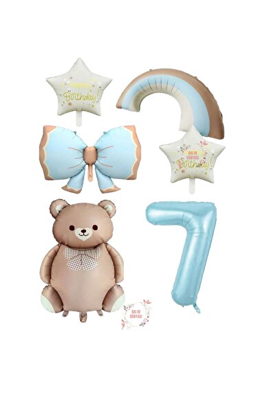 BAL10 DÜNYASI Bal10 Blue Color Bow Numeral Rainbow Star and Caramel Color Ted...