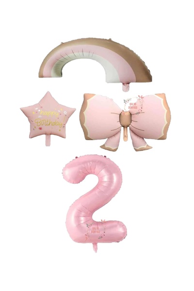 BAL10 DÜNYASI مجموعة بالونات وردية اللون - مفتاح عمره عامين، نجمة قوس قزح وأرقام مختلفة