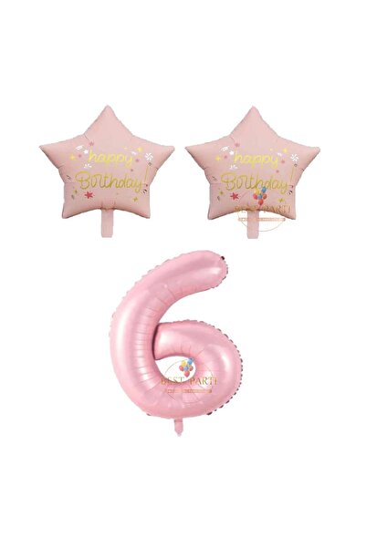 BEST PARTİ DOĞUM GÜNÜ PARTİ SÜSLERİ Pink Color 6 Year Old Star Foil Balloon S...