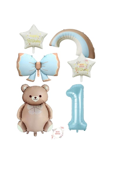 BAL10 DÜNYASI Blue Color Balloon Set - Bow Number Star Caramel Color Foil wit...