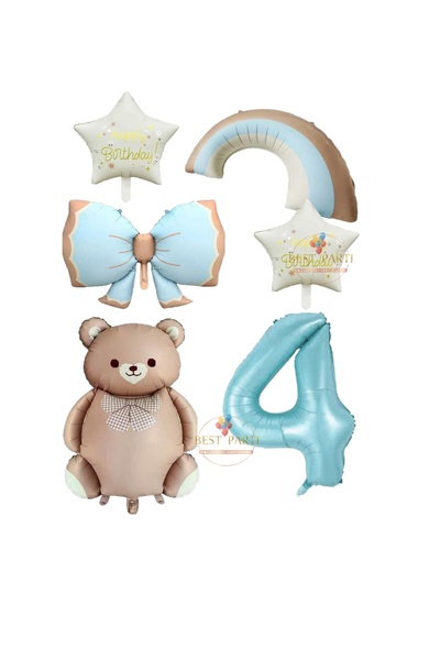 BEST PARTİ DOĞUM GÜNÜ PARTİ SÜSLERİ Best Blue Color Bow Numeral Rainbow Star ...