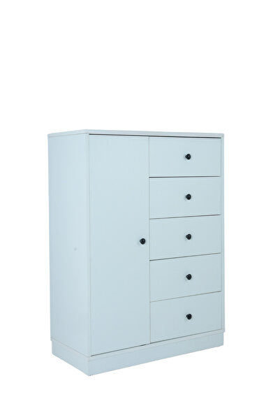 nom -RETRO ÇOK AMAÇLI BEYAZ 5 ÇEKMECELİ RAFLI ŞİFONYER,ÇAMAŞIRLIK