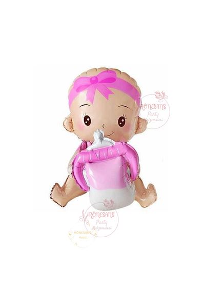 RÖNESANS PARTİ Renaissance Baby Girl with Bottle Pink Color Gender Reveal Foil Balloon