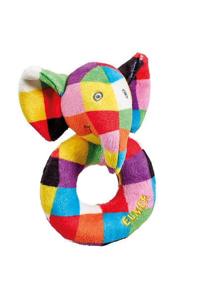 Rainbow Elmer the Elephant plush rattle toy, 12 cm