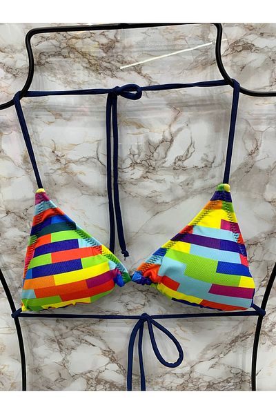 XORVİO Women's New Season Lycra Stretchy Halter Neck Stylish Drawstring Triangle Rhythmic Pattern Colorful Bikini Set