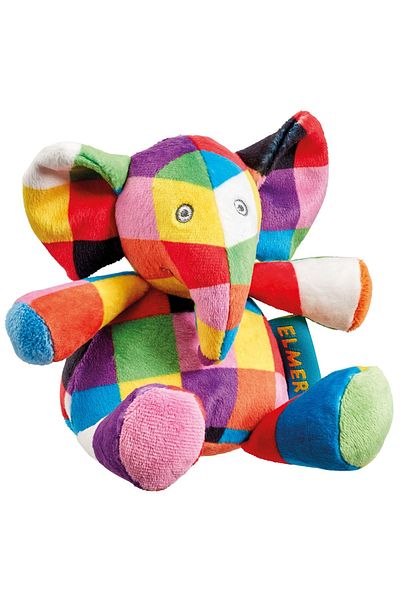 Rainbow Elmer the Elephant plush rattle toy, 14 cm