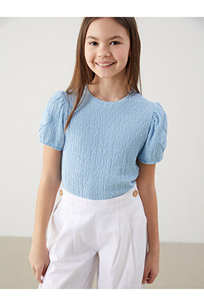 LC Waikiki Νέα σεζόν Crew Neck Textured Girl's Tisort - S59345Z4