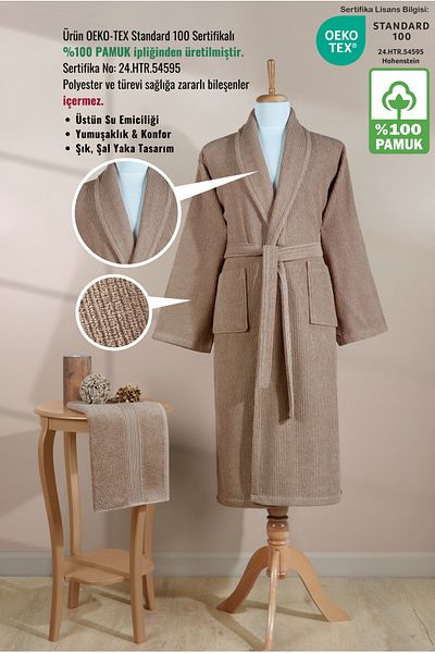 Ellaline Σετ μπουρνούζι Unisex ριγέ - 100% βαμβάκι, πιστοποιημένο, πετσέτα κεφαλής μπουρνούζι με σχέδιο Shalyaka