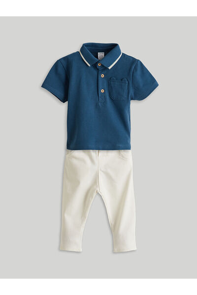 LC Waikiki Navy Blue Polo Collar Baby Boy T-Shirt and Trousers 2-Piece