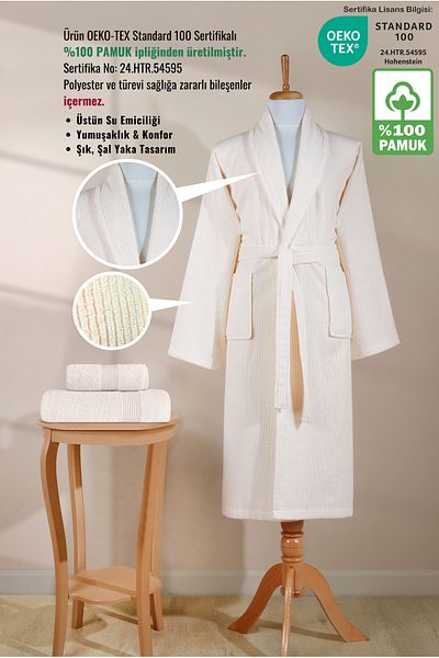 Ellaline Σετ ριγέ μπουρνούζι 100% βαμβάκι πιστοποιημένο 3 τεμαχίων σαλιάρα μπουρνούζι και σετ πετσετών κεφαλιού Κρεμ χρώμα