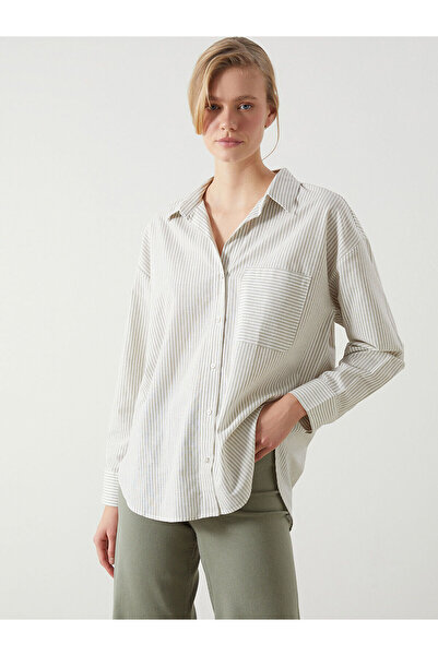 LC Waikiki Nevavm Striped Oversize Linen Blend Women's Shirt with a Difference