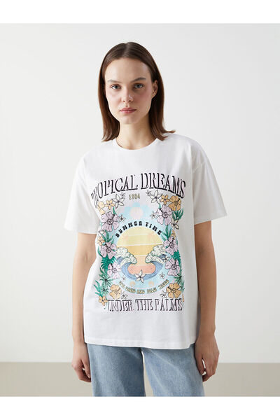 LC Waikiki Νέα σεζόν γυναικείο μπλουζάκι με στάμπα Crew Neck - S5GP41Z8