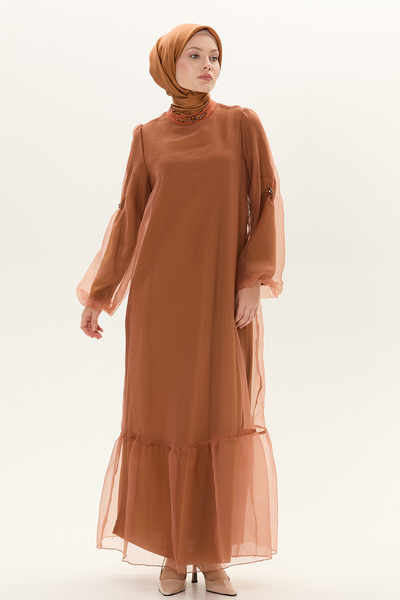 Setrms Taş Detaylı Hakim Yakalı Davet Elbise