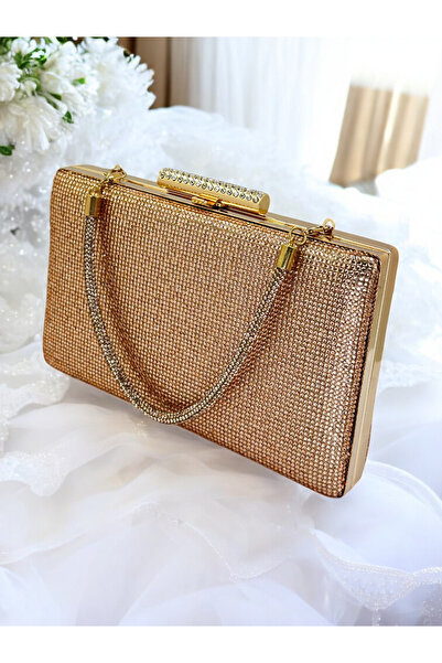 MidStore Stone Handle Light Gold Color One Side Stone Women's Evening Dress Bag
