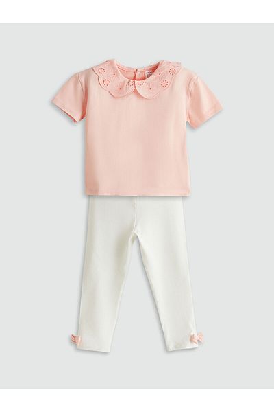 LC Waikiki Baby Neck Embroidered Blouse and Leggings for Baby Girl - Set of 2