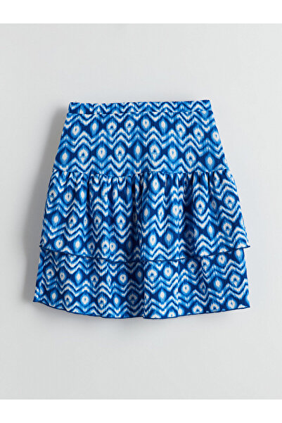 LC Waikiki LCW Kids Blauer Mädchenrock mit elastischem Bund und Rüschen