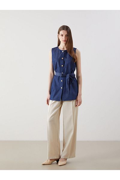 LC Waikiki Vestă de jeans pentru femei cu gât crew