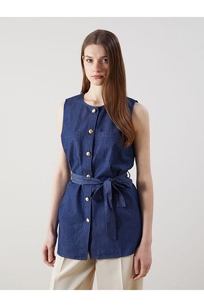 LC Waikiki Vestă de jeans pentru femei cu gât crew