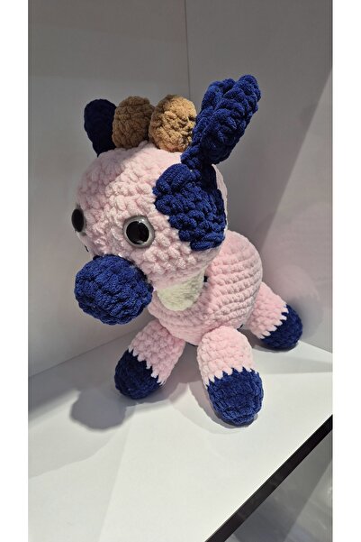 EL YAPIMI Amigurumi mor inek Örme Pelus Organik Oyuncak Cocuk Uyku Arkadaşı