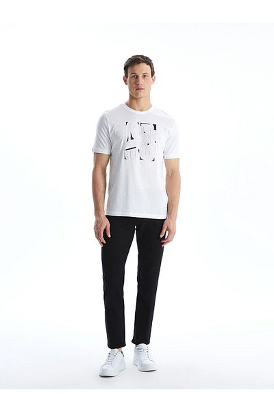 LC Waikiki Tricou pentru bărbați din bumbac pieptănat cu mânecă scurtă cu decolteu