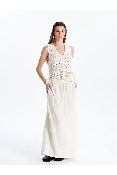 LC Waikiki Nevavm Women's Linen Blend Skirt with Elastic Waist