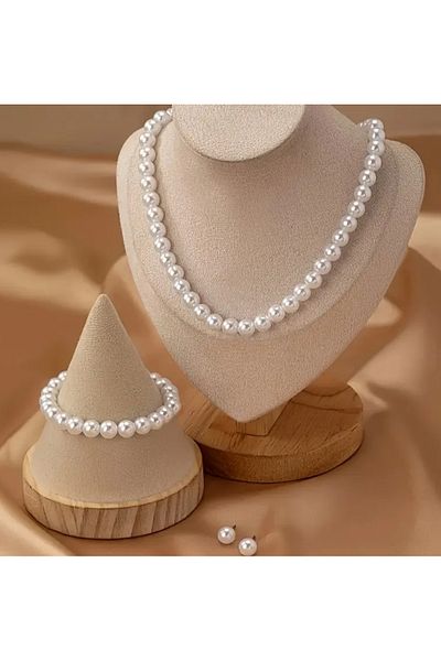 MYSTERY TAKI AKSESUAR Complementary Necklace Bracelet Earrings Luxury Pearl Set