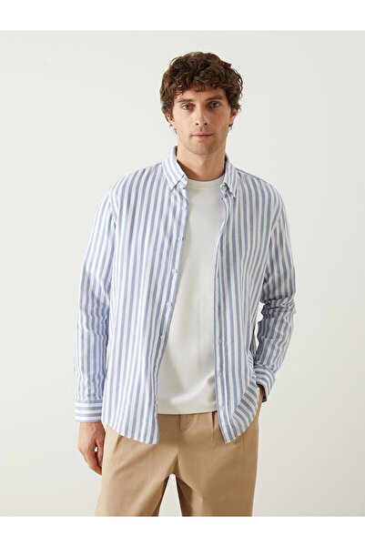 LC Waikiki Nevavm Regular Fit Long Sleeve Striped Poplin Men's Shirt with Dif...
