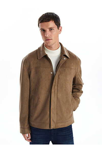 LC Waikiki معطف رجالي من جلد الغزال ذو الياقة القميصية القياسية