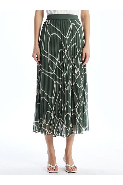 LC Waikiki Patterned Chiffon Women's Pleated Skirt with Elastic Waist