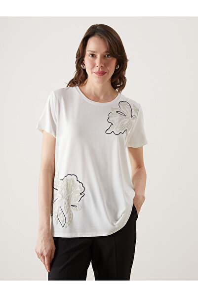 LC Waikiki Tricou de damă cu decolteu cu flori de sezon nou - S5AT31Z8