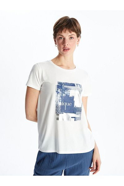 LC Waikiki Γυναικείο μπλουζάκι με στάμπα Crew Neck