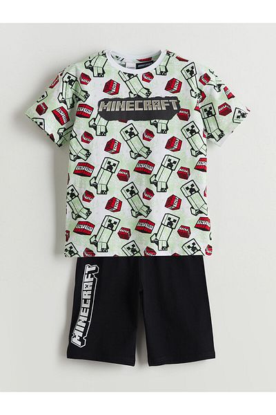 LC Waikiki Set de pijamale pentru bărbați cu decolteu cu imprimeu MNC cu pantaloni scurți