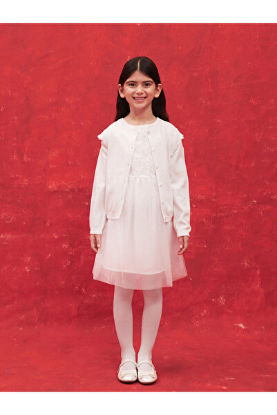 LC Waikiki Girl's Knitwear Cardigan - Crew Neck, Long Sleeve