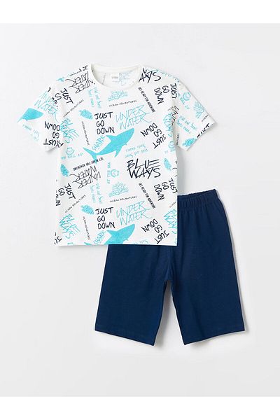 LC Waikiki Crew Neck Printed Short Sleeve Boy's Pajamas Set with Shorts