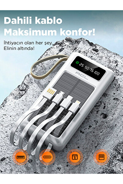 Genel Markalar ACL PW-61 30.000mAh Güneş Enerjili Powerbank | 5 Cihaz Aynı Anda Şarj | USB-C & Lightning & Micro US