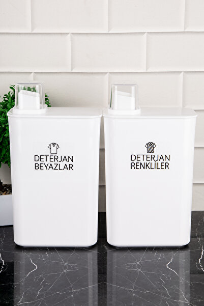 DNS HOME Set of 2 Self-Scaled Detergent Storage Containers Colors and Whites Detergent Dispenser Set with Labels 3000 ml