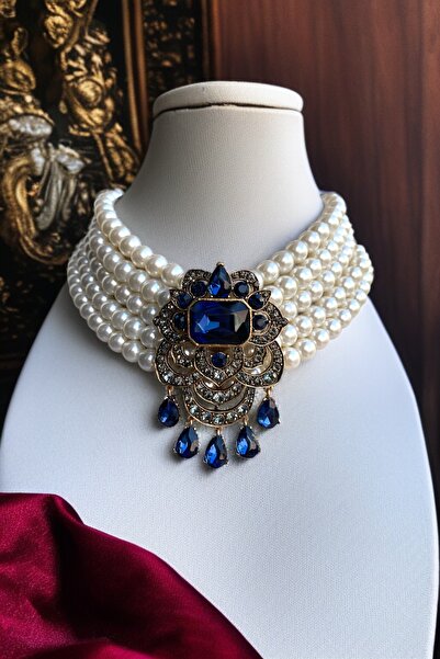 FAYRA ACCESSORIES Kristal Taşlı Su Damlası Sallantılı İnci Chooker Kolye