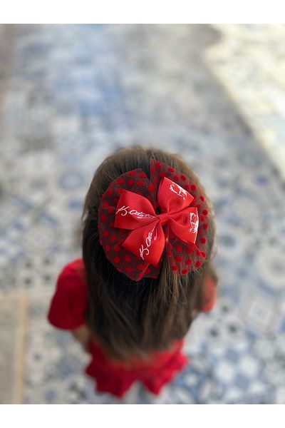 Melo 23 April Red Atatürk Patterned Tulle Detailed Clip Buckle