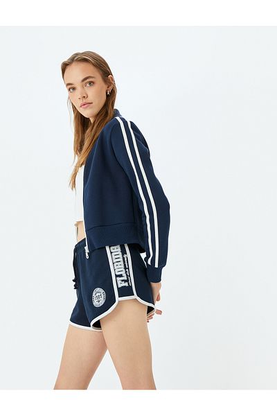 Koton New Season Bias Waist Lace up College Embroidered Mini Shorts