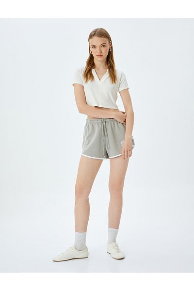Koton New Season Waist Lace-Up College Embroidered Bias Mini Shorts