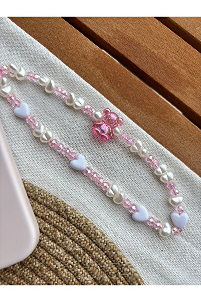 PEONY peonyofficiall Pembe Ayı Ve Kristal Telefon Charmı Telefon İpi Çanta Süsü