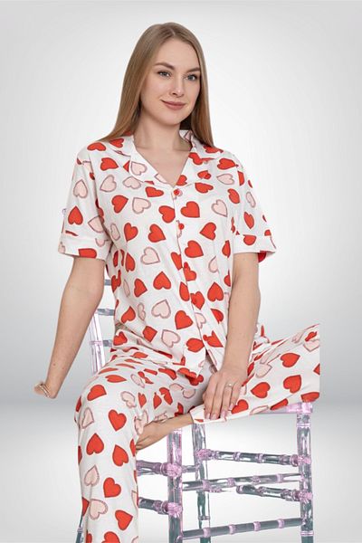 Alissa Vry Alissa Women Buttoned Heart Short Sleeve Pajamas Set Vr.Al.K62.T95.Y01