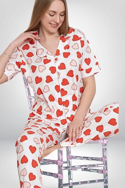 Alissa Vry Alissa Women Buttoned Heart Short Sleeve Pajamas Set Vr.Al.K62.T95.Y01