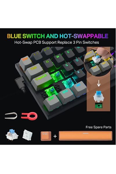 e-yooso Z-11 61 Keys Mechanical Gaming Keyboard,Blue Switch 60% Wired Compact Keyboard