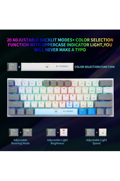 e-yooso Z-11 61 Keys Mechanical Gaming Keyboard,Red Switch 60% Wired Compact Keyboard