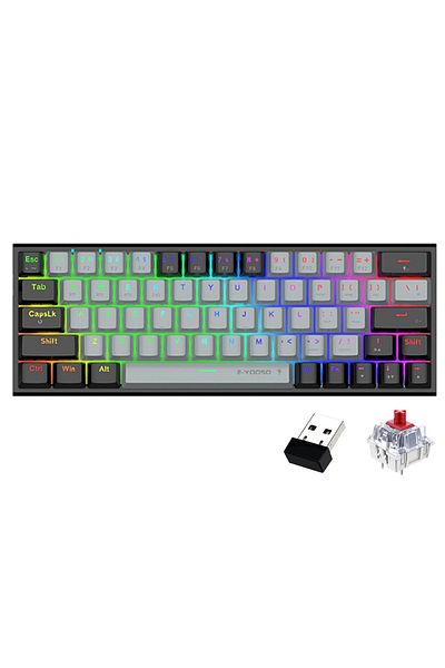 e-yooso Z-11 3 Modes Wireless Mechanical Keyboard, Red Switch Bluetooth/2.4G/USB-C 60% Portable