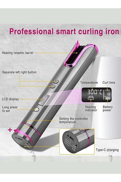 COOYA Cordless Auto Hair Curler,with LCD Display,Adjustable 4 Temperature,6 Timer Modes,Rechargeable