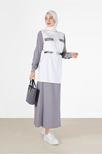 Alvina Double Skirt Suit with Belt and Pocket Detail - 42170