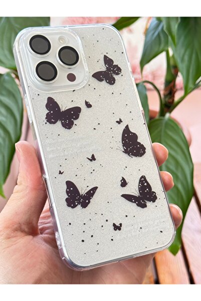Fibaks Apple iphone 11 pro max compatible case glitter black butterfly patterned colorful glossy shock absorbing cover