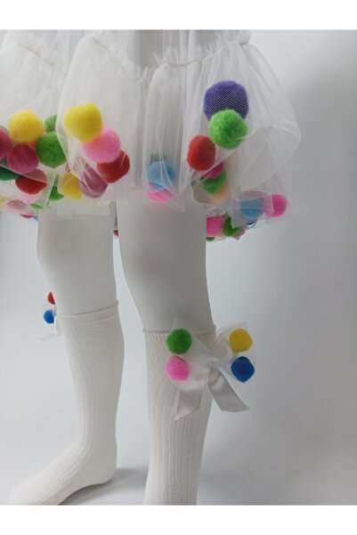 geef kıds Girl's White Tutu Skirt with Pompom 23 April